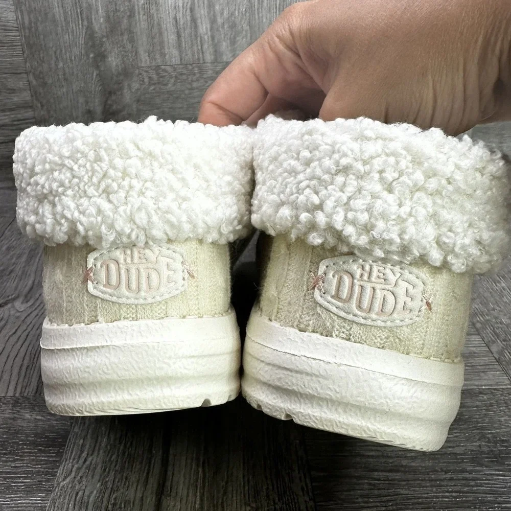Hey Dude Wendy Fold Y Brushed Cozy Kids J2 Ivory Sherpa Moccasin NEW